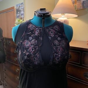 Savage x Fenty NYMPH NOUVEAU LACE Set, Unlined Bra 44D, black caviar floral art